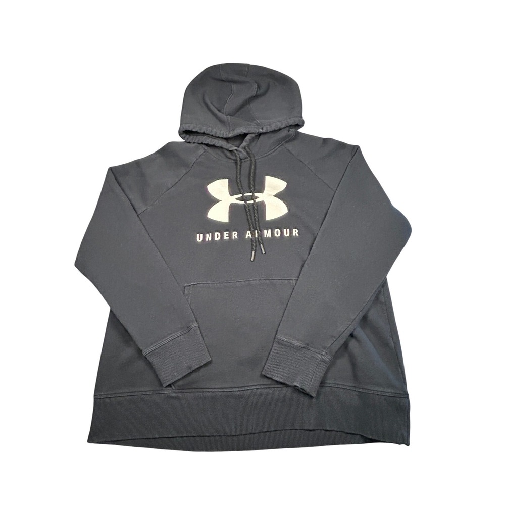 Under Armour Mens Rival Fleece Hoodie Black Loose Fit Pullover XL Logo Graphic
